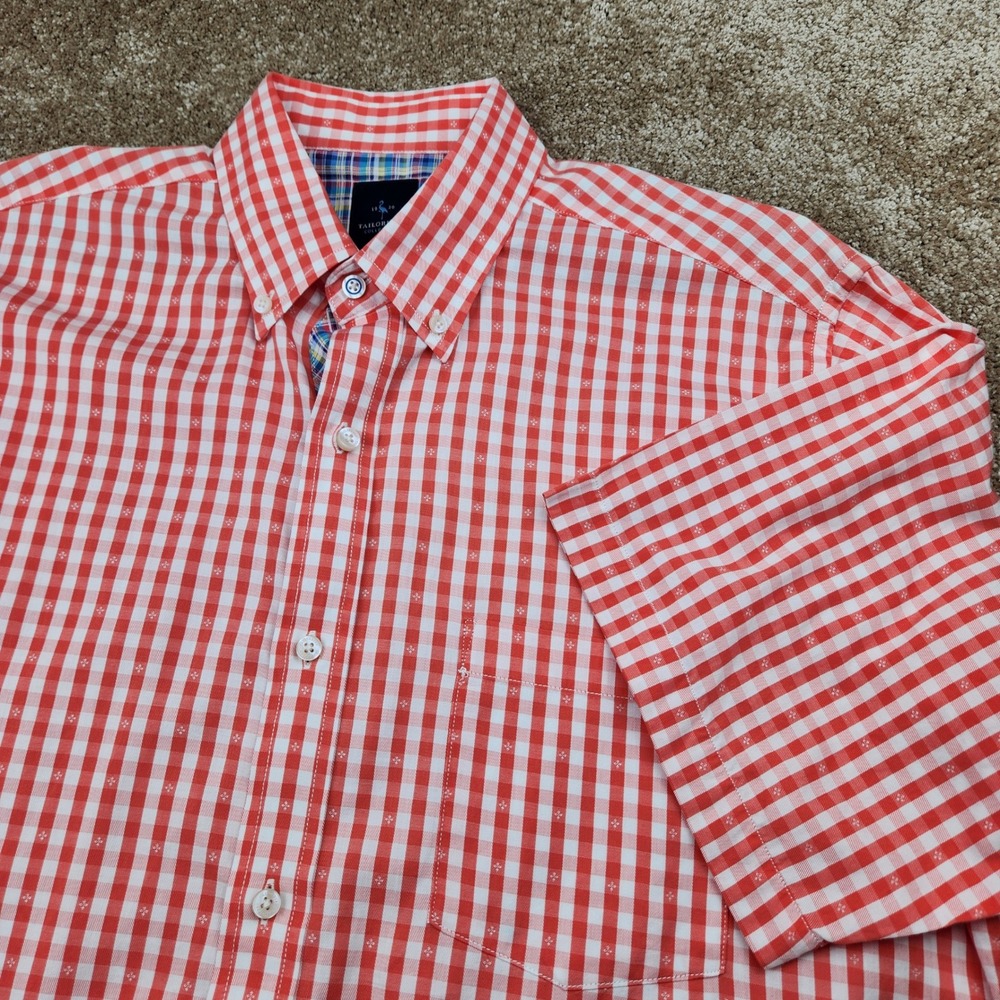 Tailorbyrd Mens Red White Gingham Short Sleeve Button Down‎ Shirt Large Flamingo